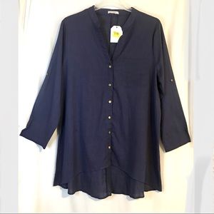 NWT Cellabie Navy Button Up High-Low Top- XL